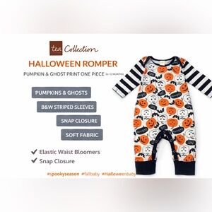 Tea Collection Halloween Pumpkin Romper 6–12M | Boo Ghost Print One Piece
